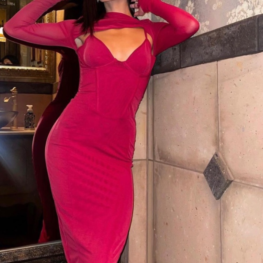 Red midi House of CB dress. Worn once very briefly!